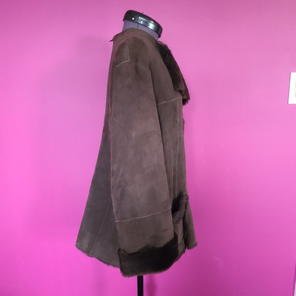 Chocolate Brown 100% Genuine Shearling/Suede Jacket - Picture 2 of 7